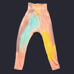 Soft and comfy tie dye harem pants Low cut Clown core pastel sample piece.